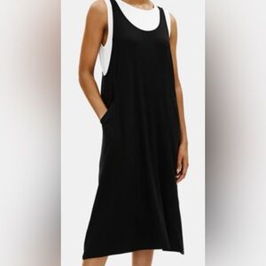 Eileen Fisher Black Scoop Neck Side Pockets Midi Dress-Medium